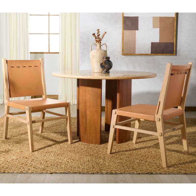 SAFAVIEH COUTURE Catriella Leather Dining Chair (Set of 2) - 21"W x 26"D x 37"H