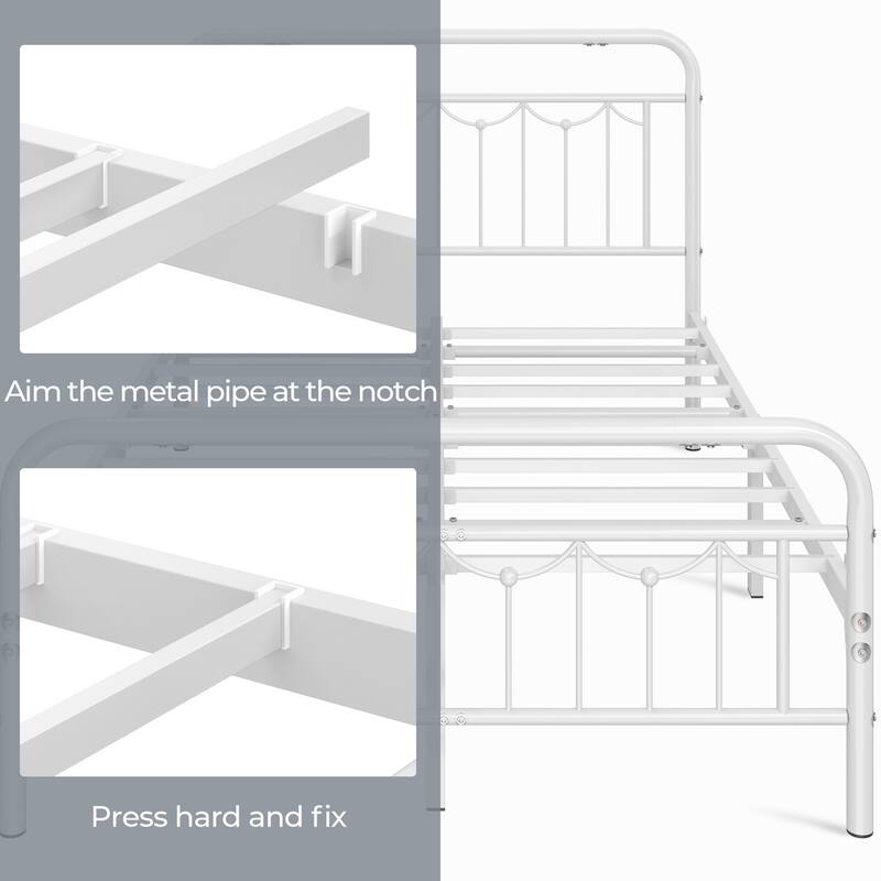 Yaheetech Metal Platform Bed Frame with Vintage Headboard and Footboard Metal Bed Base