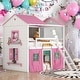 preview thumbnail 19 of 36, Playhouse Design Impression & Beautiful Full Size Bunk Wood House Bed with Elegant Windows, Sills and Tent Pink+White