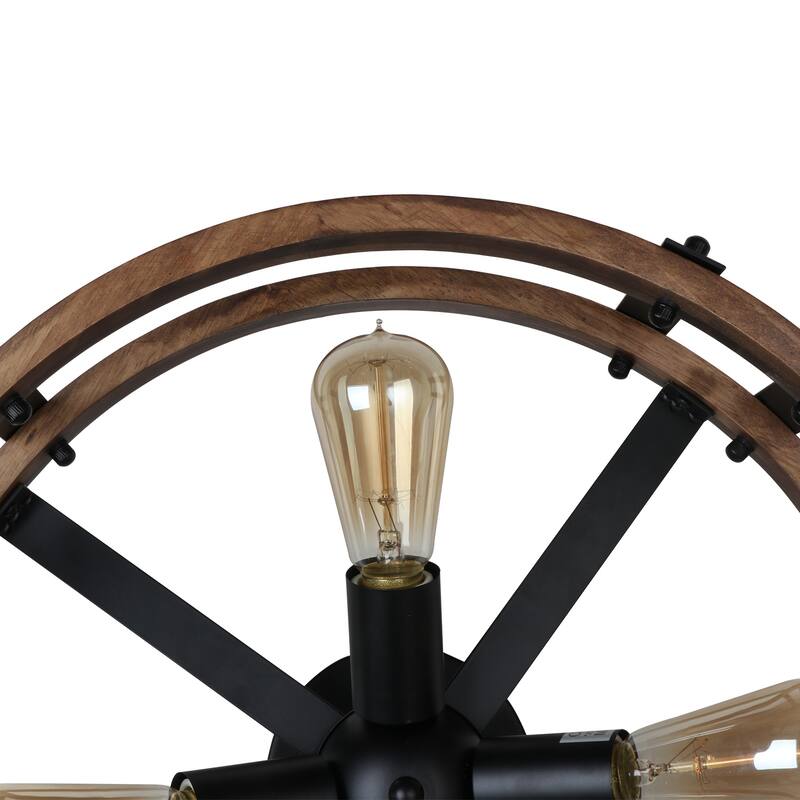 Anmytek Farmhouse 4-Light Wood Drum Semi-Flush Mount Ceiling Light for Entryway - Brown