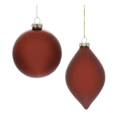 Matte Finish Glass Christmas Ornaments - 6" - Red - 6ct