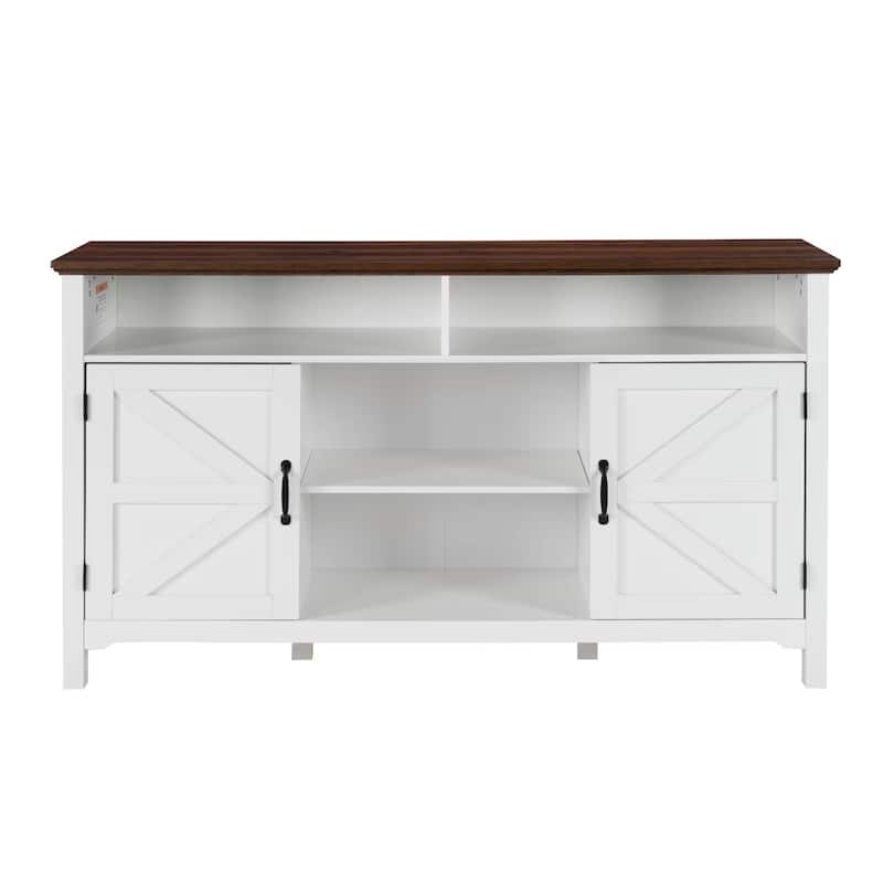 Homy Casa Farmhouse Sideboard Buffet Cabinet, Hinged Barn Doors, White 58''