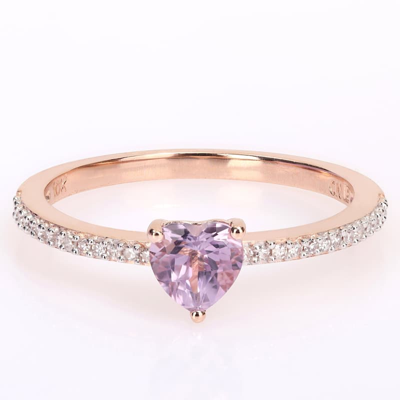 Miadora 10k Rose Gold Heart-cut Rose de France and 1/10ct TDW Diamond Birthstone Ring