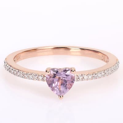 Miadora 10k Rose Gold Heart-cut Rose de France and 1/10ct TDW Diamond Birthstone Ring
