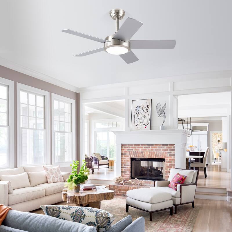 46 Inches Downrod Ceiling Fan with Light and Remote,Quiet DC Motor,Reversible Blades - 46 Inches