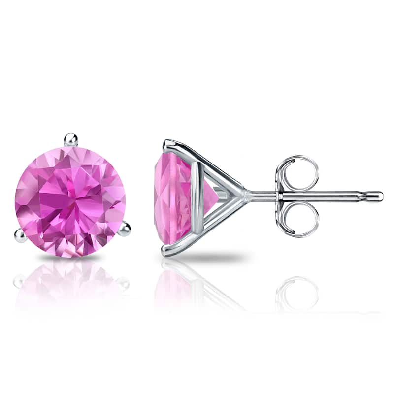 Auriya 14k Gold 2/5ctw Solitaire Pink Sapphire Gemstone Stud Earrings Martini-set