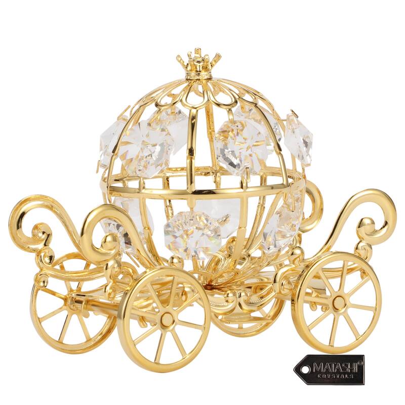 Matashi Home Decorative Tabletop Showpiece 24K Gold Plated Crystal Studded Small Cinderella Pumpkin Coach Ornament