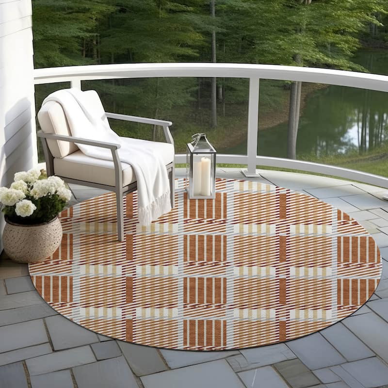Machine Washable Indoor/ Outdoor Geometric Stripe Chantille Rug - Paprika - 8' x 8'