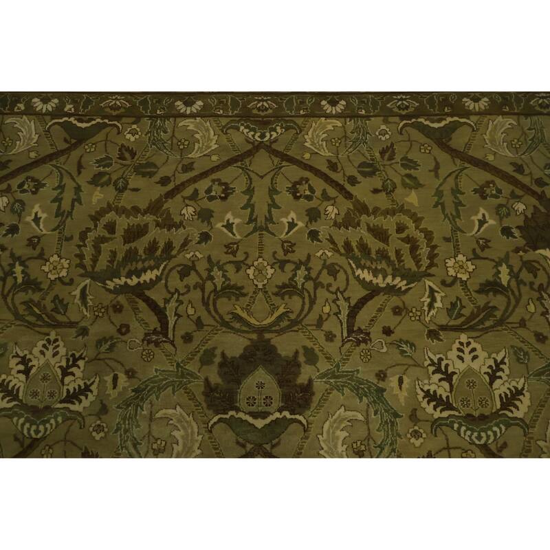 Hand Knotted Oriental 100% Wool Carpet Traditional Traditional Green Agra Area Rug - 13' 10'' X 10' 0''