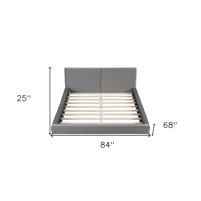 HomeRoots Gray Tufted Velvet Upholstered Queen Bed Frame