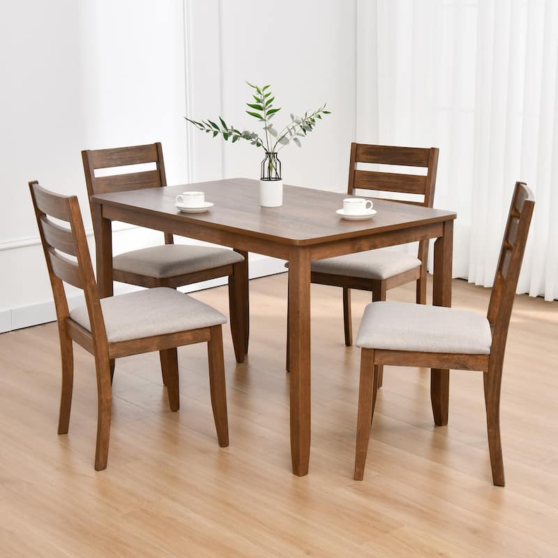5-Piece Solid Wood 47"L Dining Table Sets (1 Table+ 4 Slat Back Chairs) - Caramel