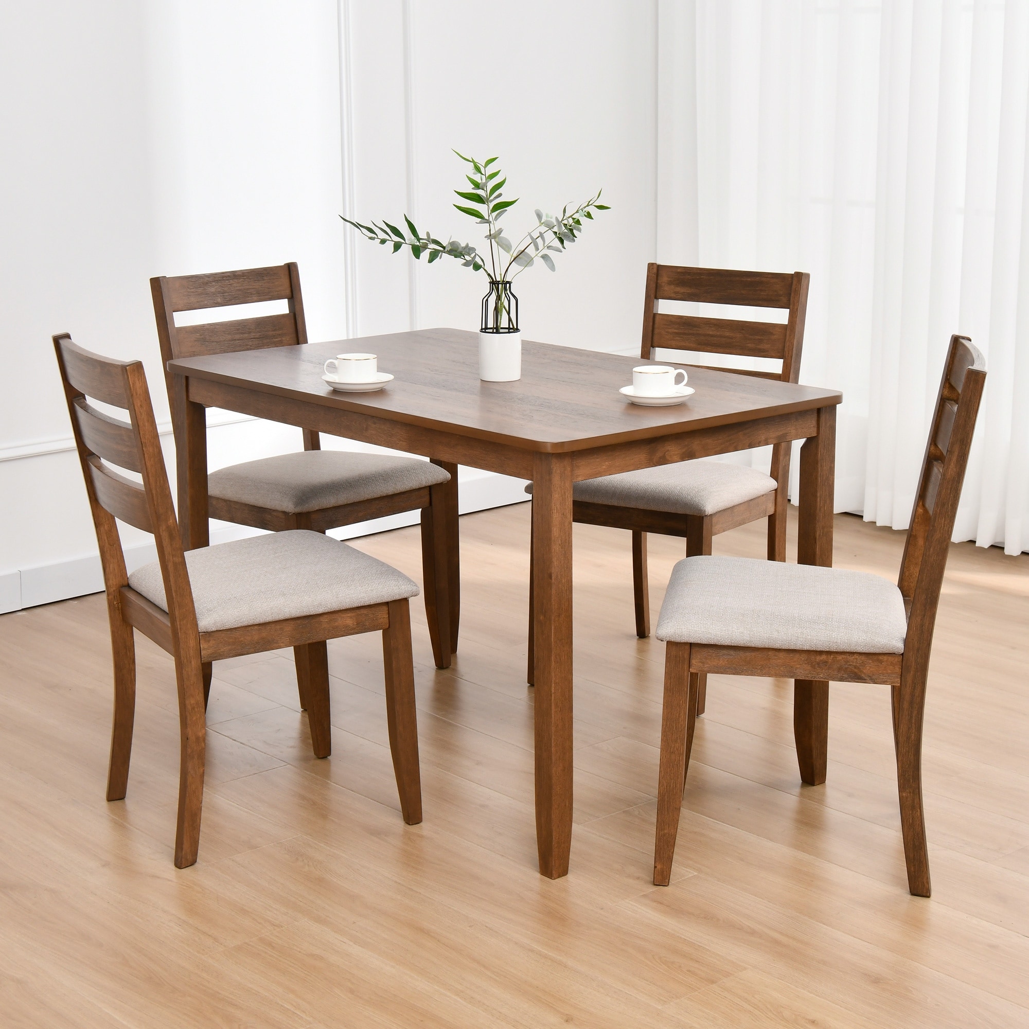 5-Piece Solid Wood 47"L Dining Table Sets (1 Table+ 4 Slat Back Chairs)