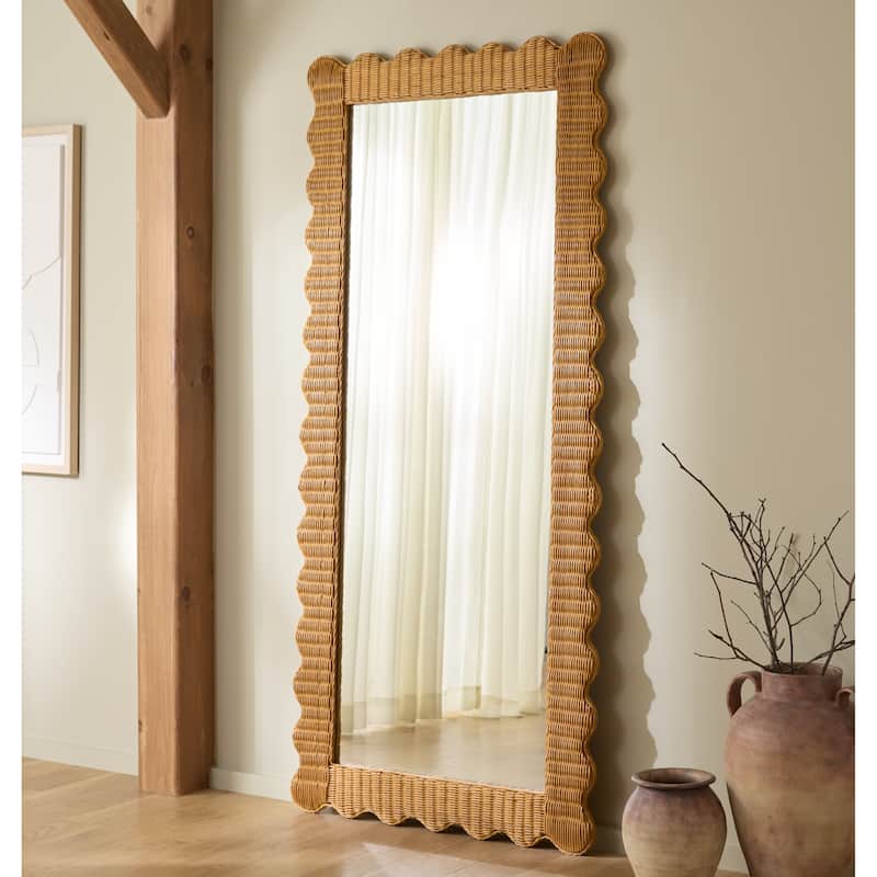 SAFAVIEH Couture Glendetta Natural 70.5-inch Large Vertical Rectangle Rattan Mirror - 32.7"W x 1.5"D x 70.5"H