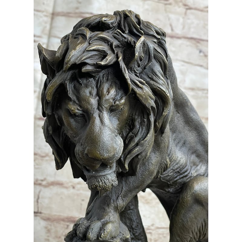 Male Imitative Lion W/ Cub Bronze Statue Sculpture Figure Barye Decor 14 Inches X 12 Inches