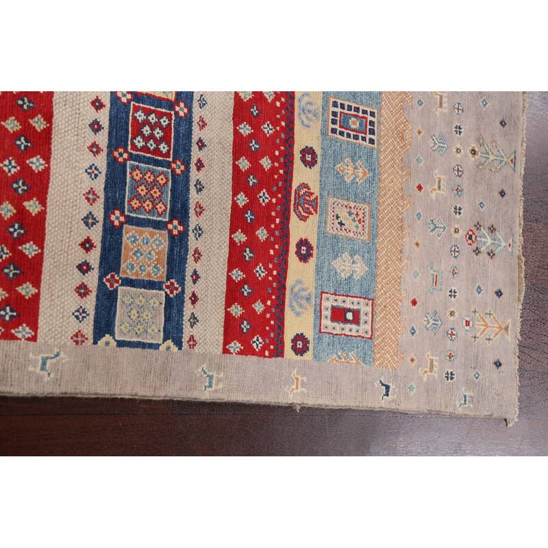 Tribal Geometric Kazak Oriental Wool Area Rug Handmade Foyer Carpet - 3'2" x 4'10"