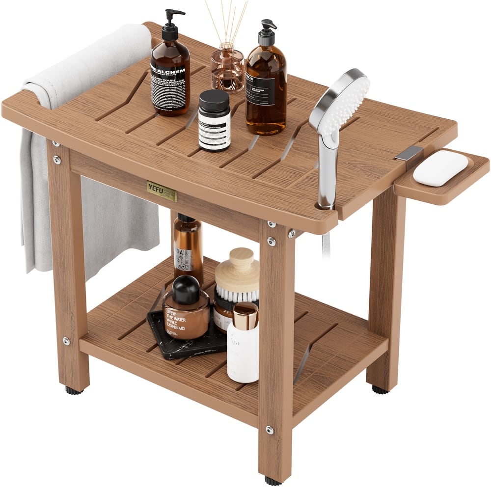 WINSOON 21 Inch Waterproof Shower Bench, 2-Tier Shower Chair Shower Stool with Non-Slip Feet and Handle