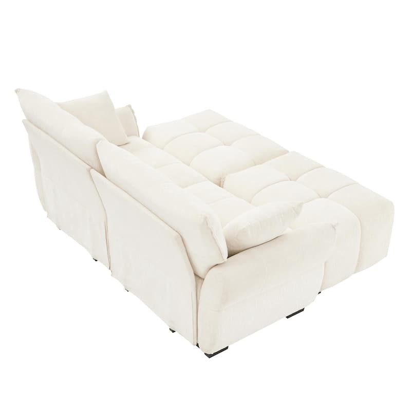 78.7" Chenille 2-Seater Sofa Set with 2 Ottomans and Throw Pillows, Plush Deep Seating Design
