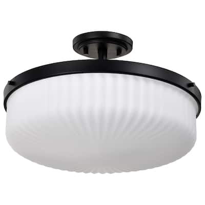 Solara Semi Flush Mount Matte Black Finish Frosted Ribbed Glass - Matte Black