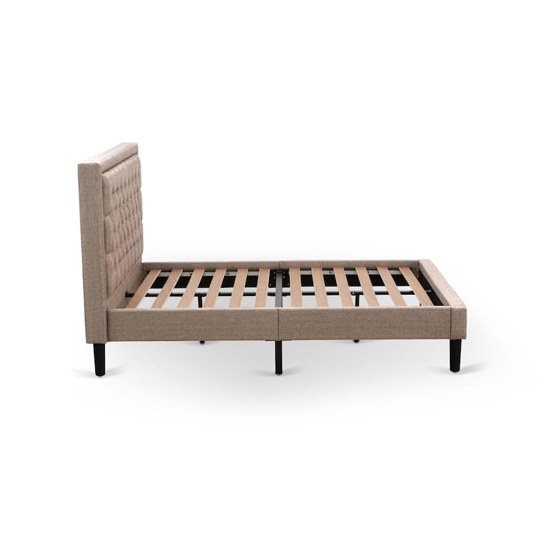 Full Size Bed - Linen Fabric Upholstered Headboard - Dark Khaki - Button Tufted Design - Modern Bedroom Furniture