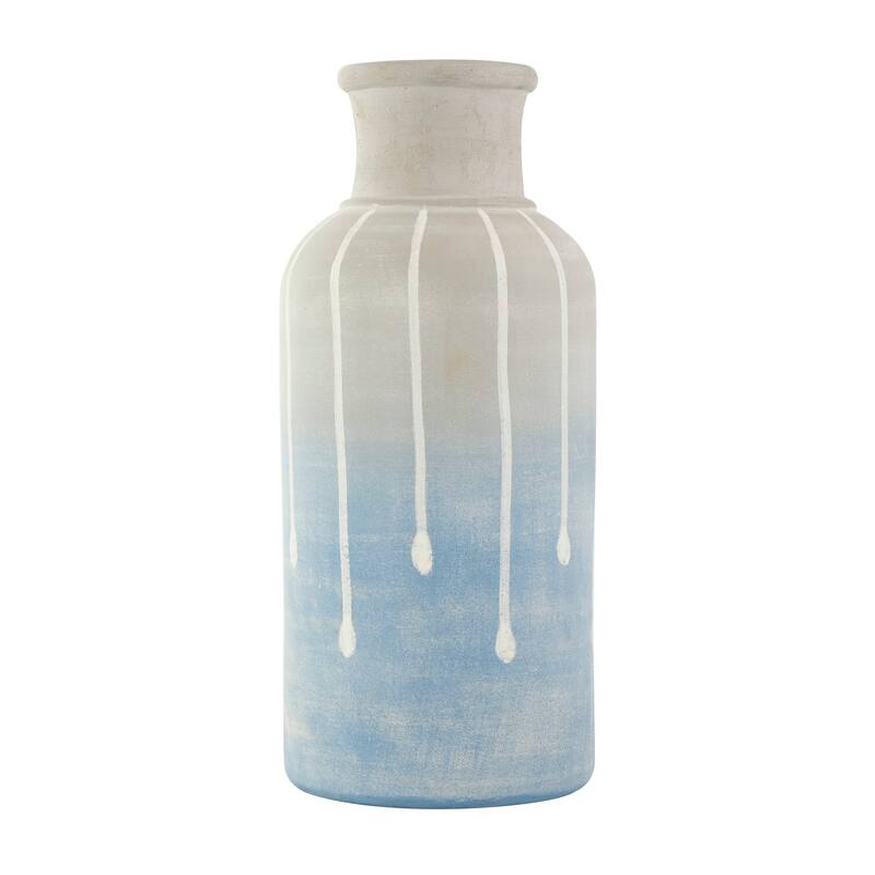 Blue Ceramic Abstract Ombre Drip Vase with Gray and White Accents
