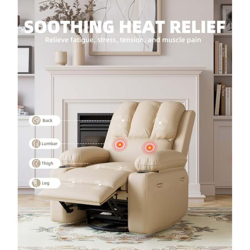 Oversized360° Swivel Recliner Chairs with Heat and Massage