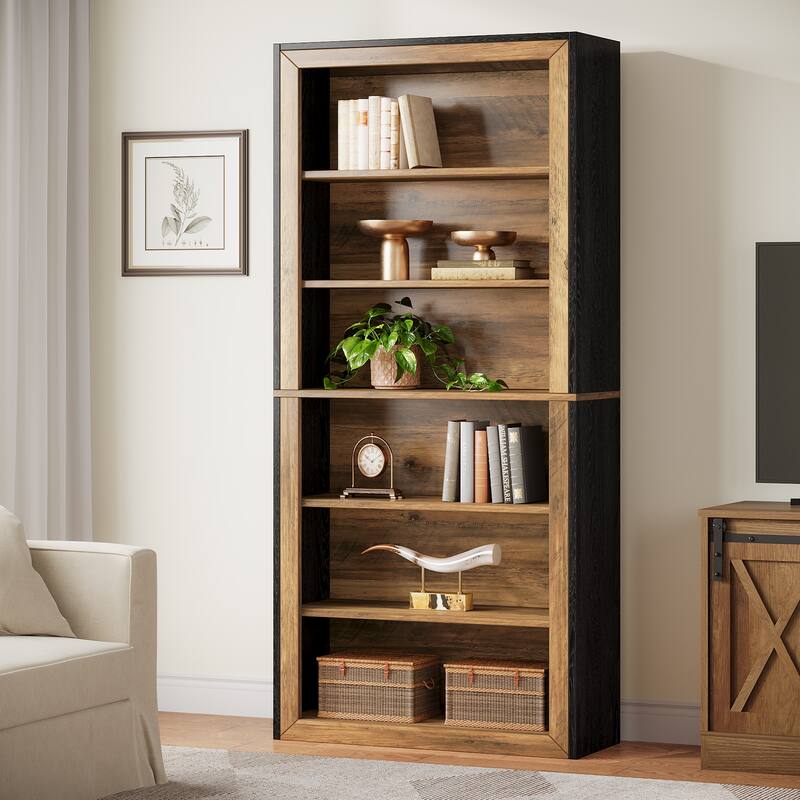 74.4'' Tall Bookcase with Storage Shelves, 6-Tier Wood Bookshelf (Set of 2)