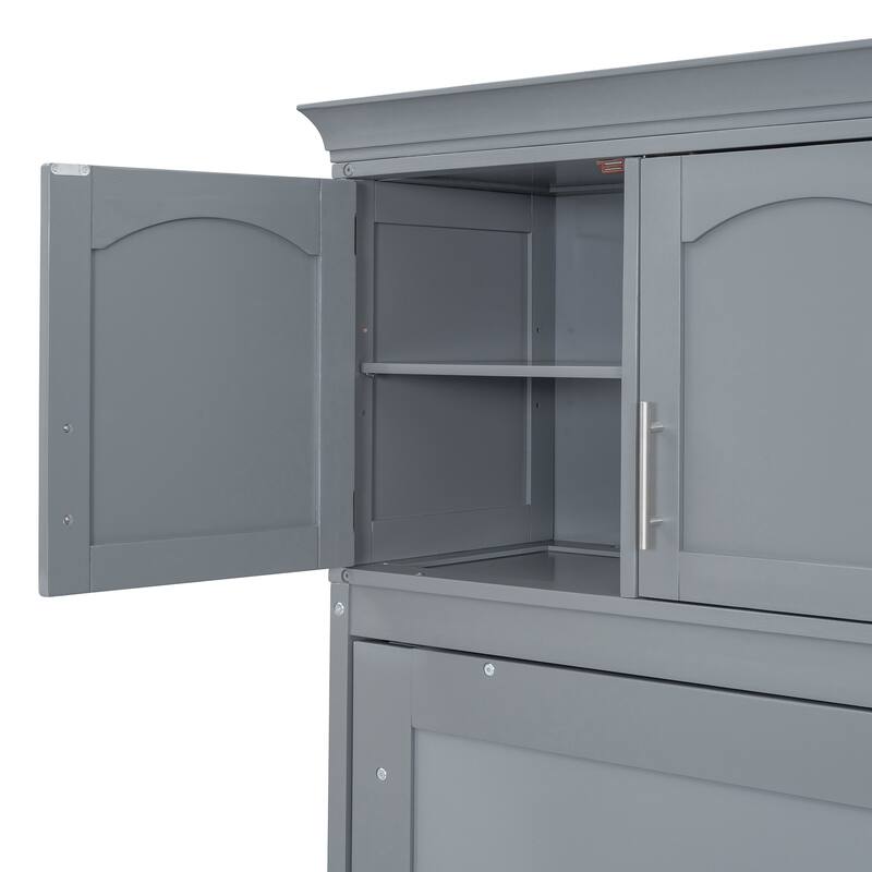Queen Size Murphy Bed Hide Away Bed with Top Cabinets, Grey