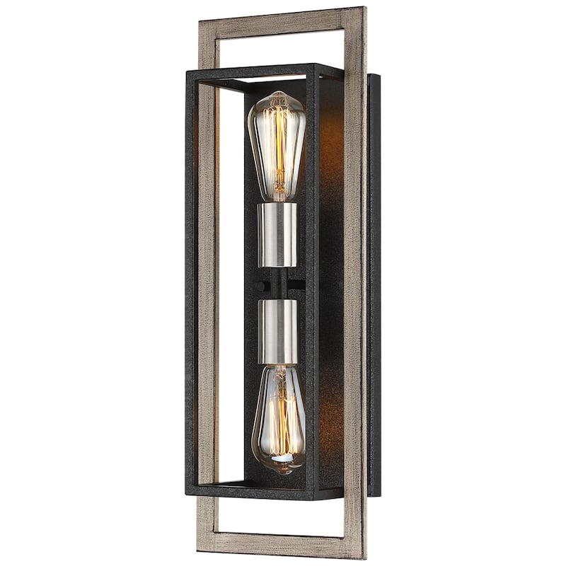 2-Light Black/Wood Tone Dimmable Rustic Farmhouse Wall Sconce - 20"H x 7"W x 5"D - 7 in. W
