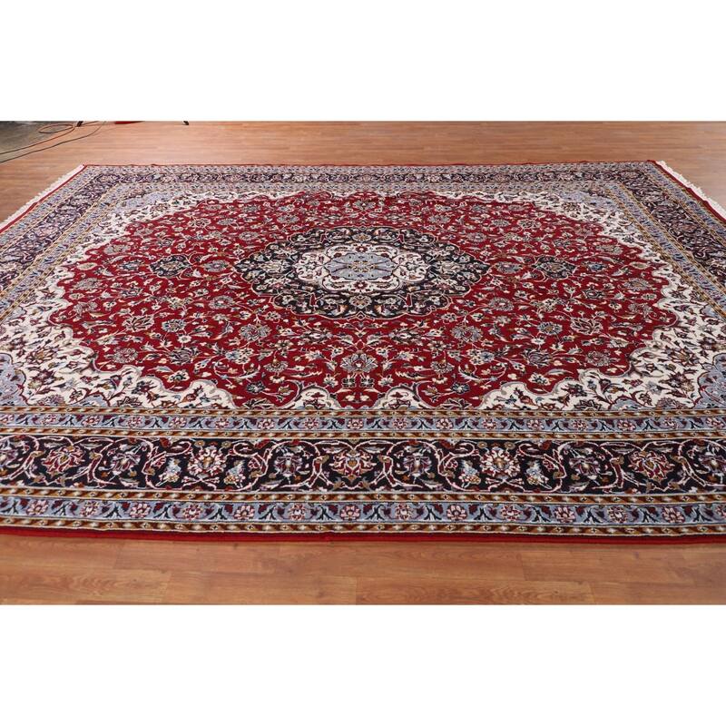 Traditional Red Kashan Turkish Area Rug Machine-Made Medallion Carpet - 9'9" x 12'10"