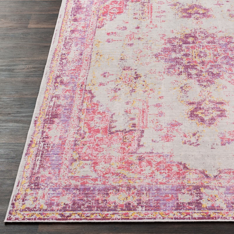 Vintage Distressed Oriental Pink Area Rug - 3'11" x 5'11"
