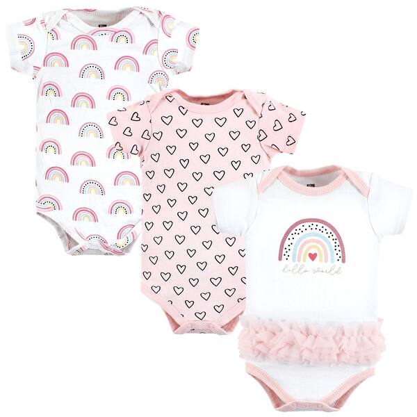 slide 1 of 1, Hudson Baby Infant Girl Cotton Bodysuits, Modern Rainbow 0-3 Months - Modern Rainbow