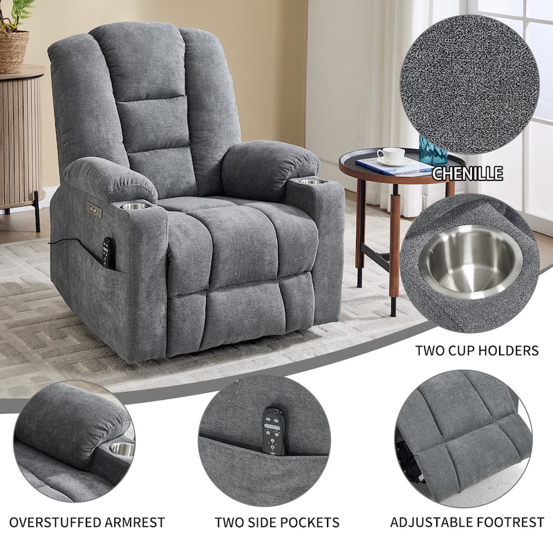 Power Lift Recliner Chair with Massage & Heat, Heavy Duty Electric Recliner, Recliner Chair with USB Ports & 2 Cup Holders