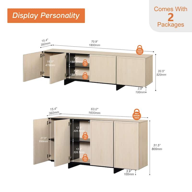 WAMPAT Modern TV Stand and Sideboard Buffet Cabinets Set of 2, Entertainment Center with Storage, Multifunctional Cabinet
