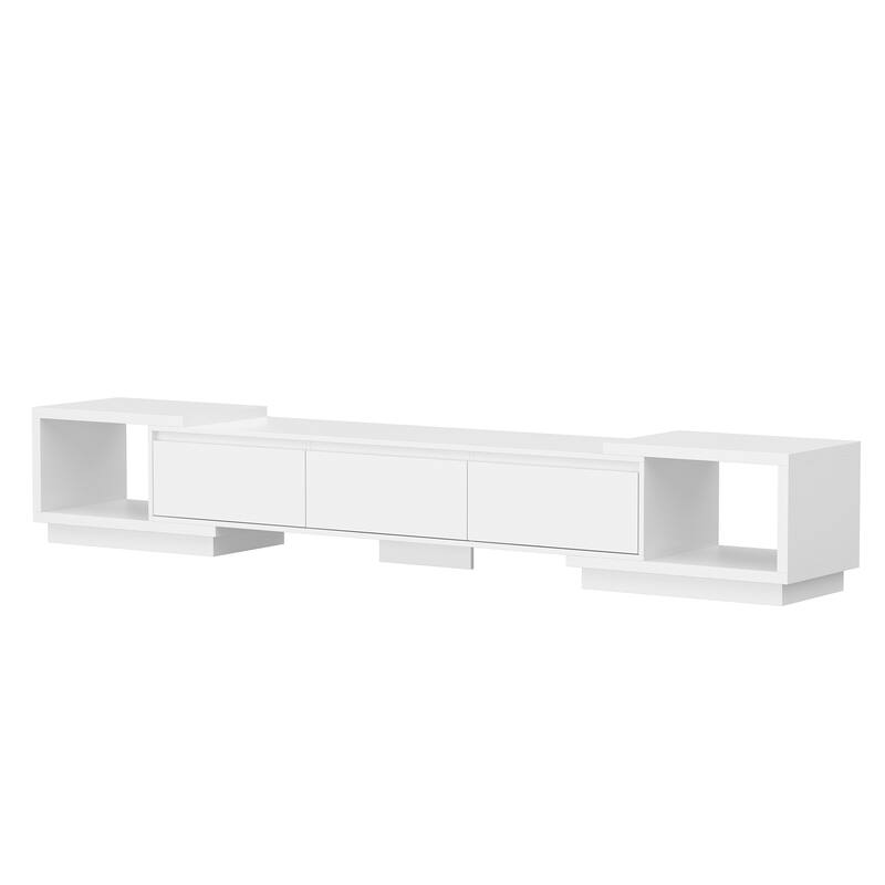 Modern Style Extendable TV Stand with 3Drawer White/Black 65.4"-106.3" Entertainment Center Table