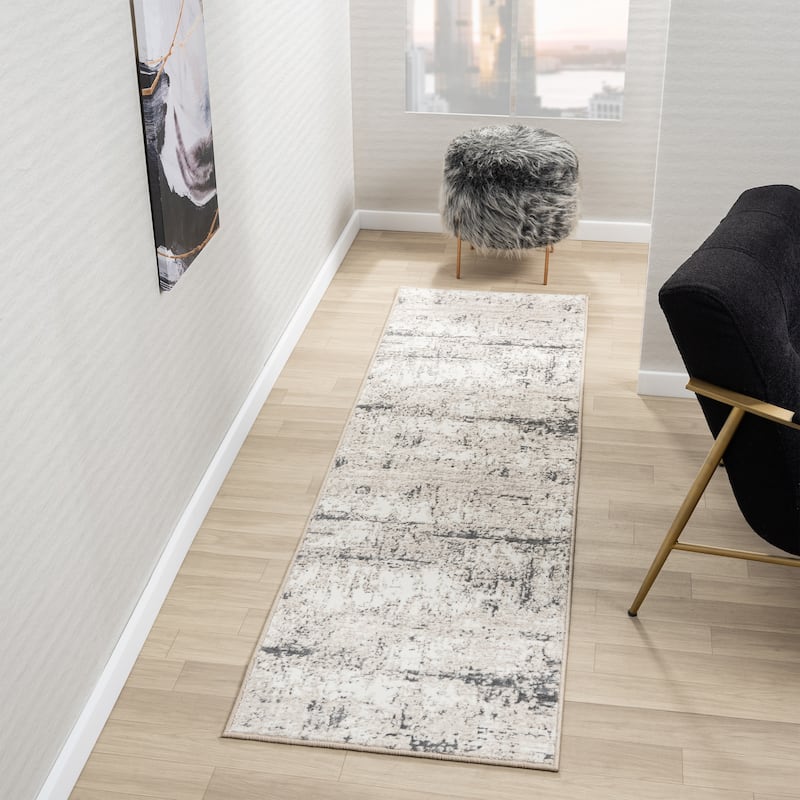 Ava Modern Abstract Performance Indoor Area Rug by Sevita - 2'6" x 8' - Beige/Gray