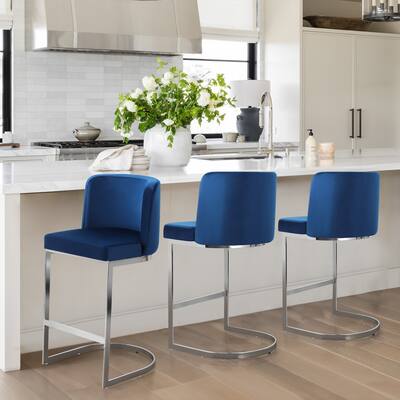 26" Modern Upholstered Velvet/Leather Counter Height Bar Stool