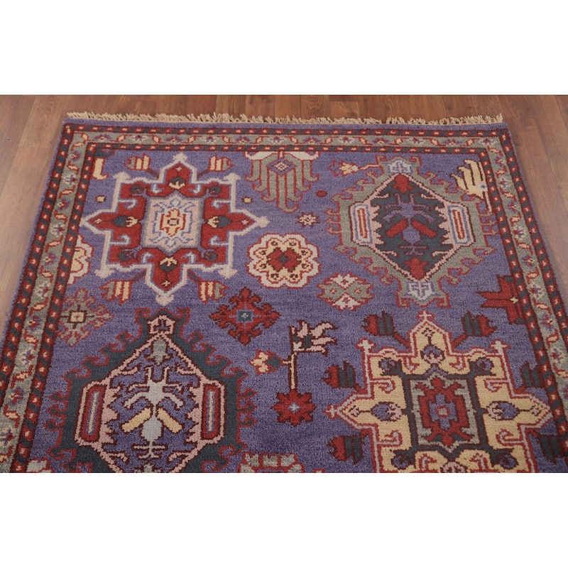 Geometric Oushak Oriental Foyer Rug Hand-Knotted Wool Carpet - 4'0" x 5'11"