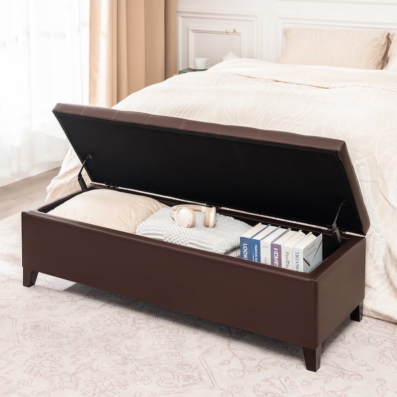 Adeco 50" Bonded Leather Storage Ottoman Bench