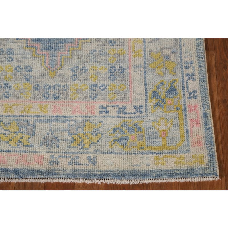 Vegetable Dye Oushak Turkish Runner Rug Handmade Wool Carpet - 3'0"x 11'9"
