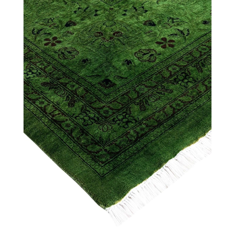 Overdyed, One-of-a-Kind Hand-Knotted Area Rug - Green - 12' 2" x 17' 10"