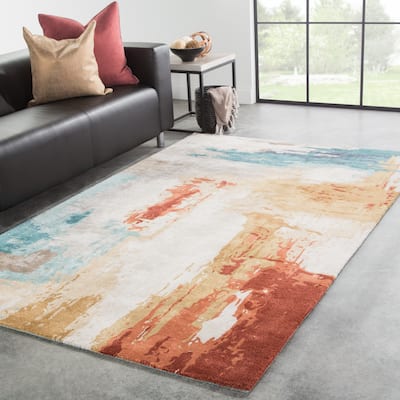 Evergood Handmade Abstract Blue/ Red Area Rug