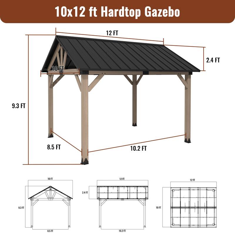 10 x 12 ft. Wood Gazebo Cedar Framed Wooden Gazebo