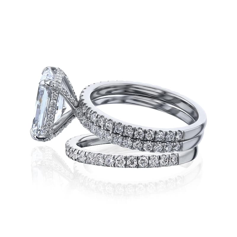 Kobelli Signature Collection 4.3 Carats Radiant Lab Grown Diamond Certified Hidden Halo Elongated Riri 3pc Bridal Set