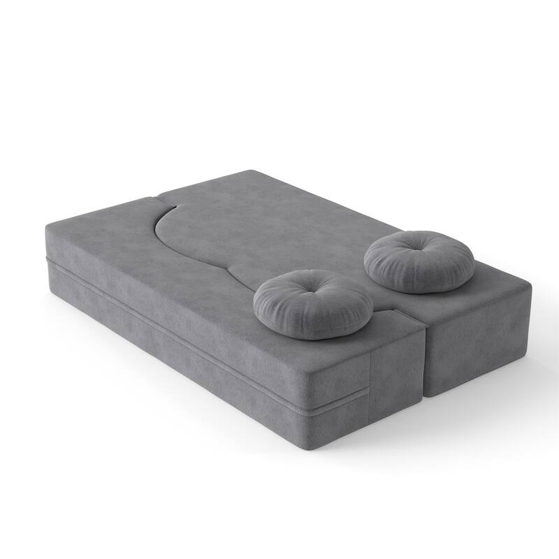 Modern Floor Sofa with 2 Pillows,Convertible Sleeper Sofa Bed