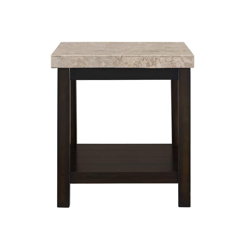 Retro End Table with Marble Top - Living Room Accent Table - Modern Side Table with Shelf - 24