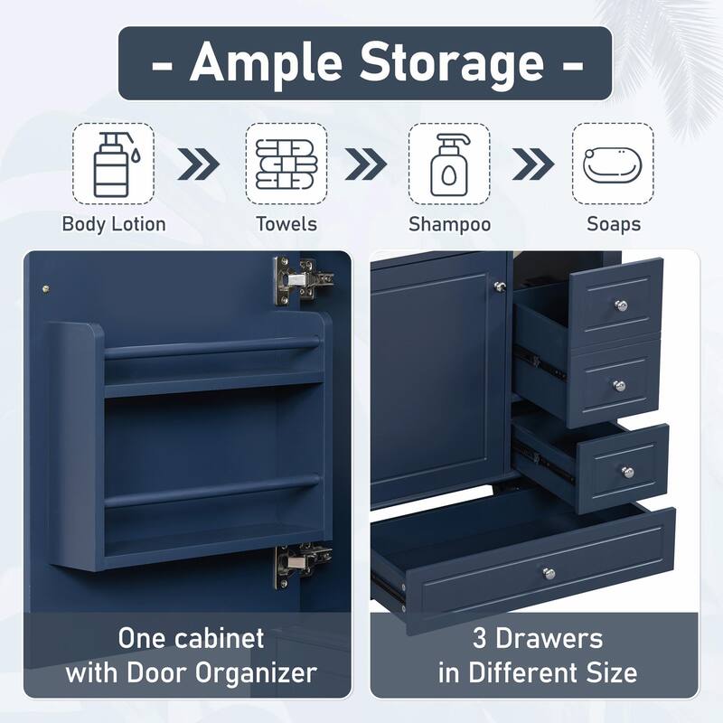 30" Bathroom Vanity with Sink, Soft-Close Door, One Door with Shelf & Three Drawers