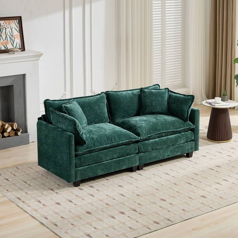 Cloud Sofa LoveSeat (Ottoman is not included), Modern Sectional Couch, Comfy Double Layer Upholstered Seat Cushion - Green
