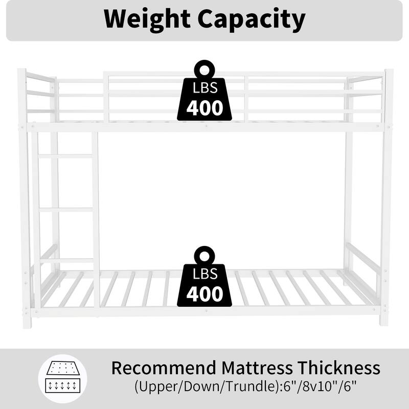 Metal Twin Over Twin Bunk Bed, Heavy-Duty Sturdy Construction, Safety Guardrails, No Box Spring Needed
