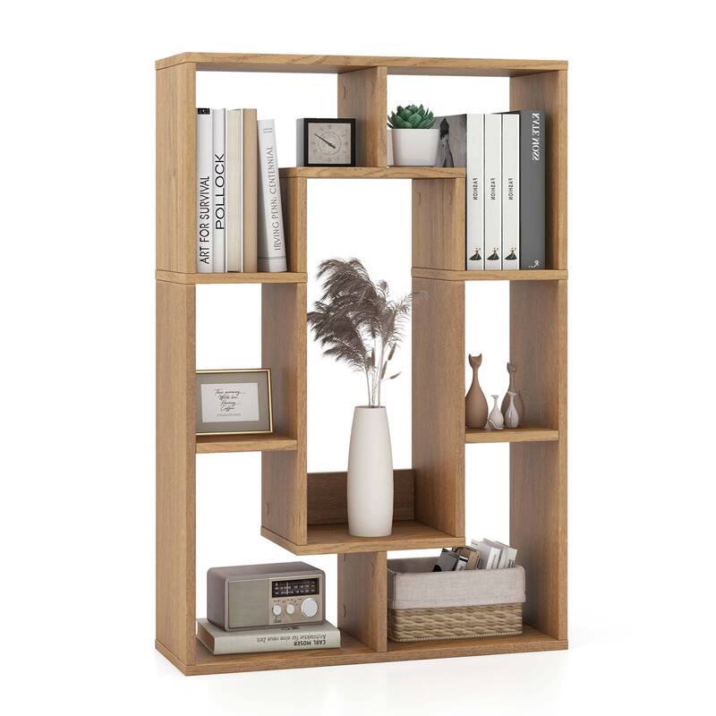 Costway 7-Cube Geometric Bookshelf with Anti-Toppling Device Modern - See Details - Natural