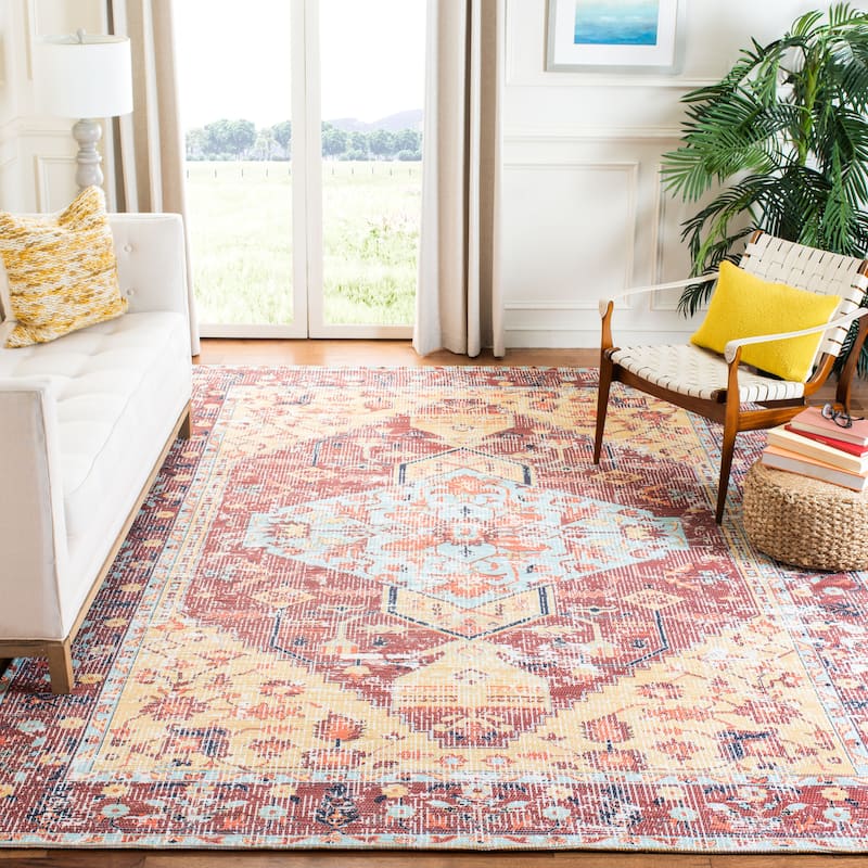 SAFAVIEH Saffron Margaretta Contemporary Oriental Cotton Rug- - 8' x 10' - Rust/Aqua